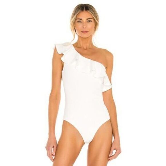 Show Me Your MUMU Ophelia Ruffle Bodysuit in Bone Stretch NEW NWT - Picture 2 of 7